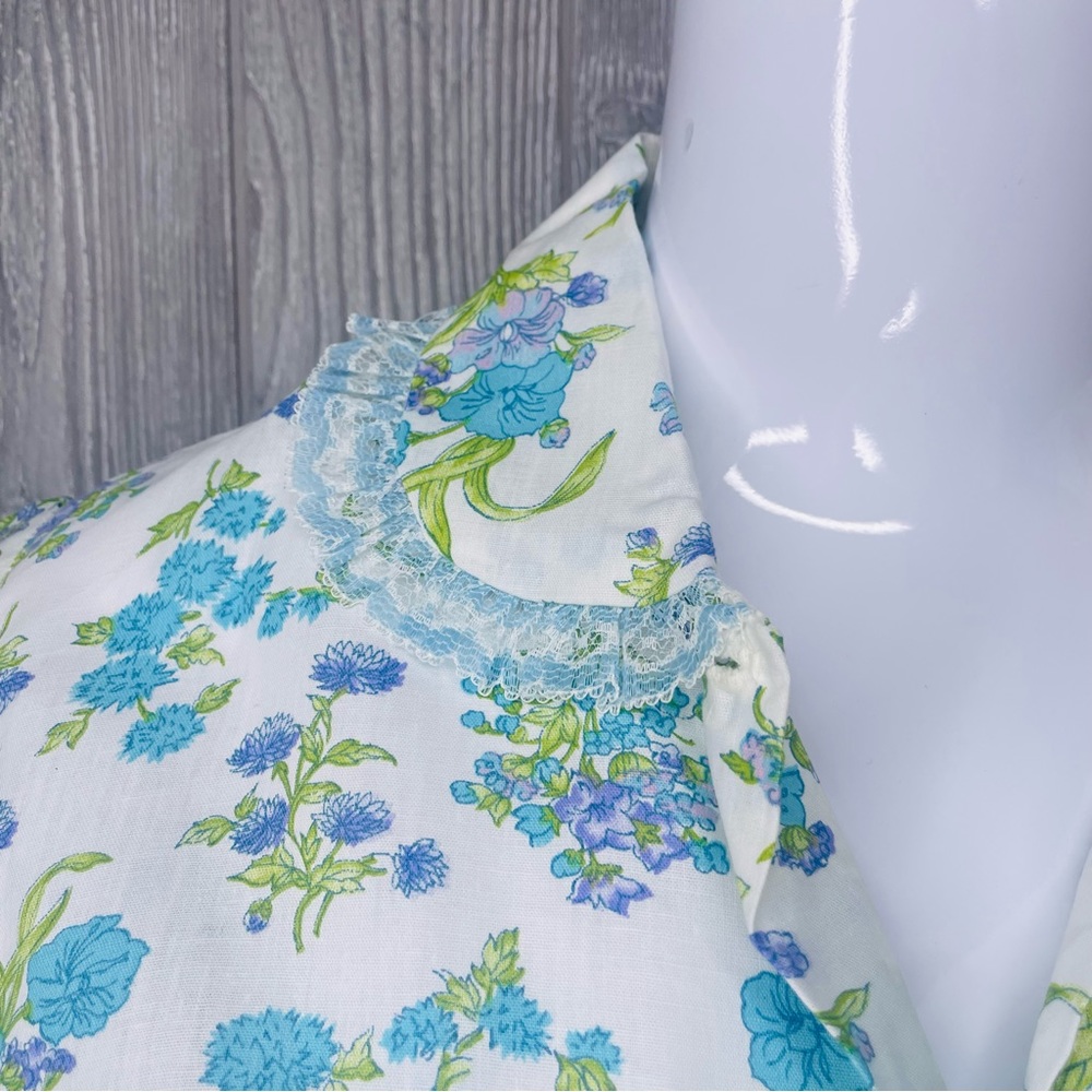 Vintage floral lace collar pajama sleepwear shirt and pants size 38 cotton 1960 - Picture 4 of 10